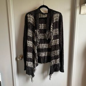 Sparkly Black and Gray Striped Open Cardigan
